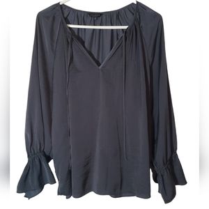 Lucky Brand Gray V Neck Peasant Blouse Bell Sleeves Flowy Size Large